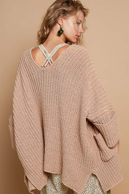 POL Open Front Sweater Cardigan with Pockets Back View Powder Cocoa