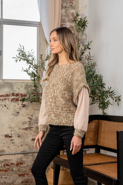Sew In Love Full Size Fuzzy Long Sleeve Knit Top Side View