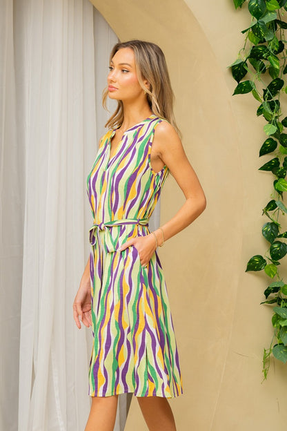 Sew In Love Full Size Stripe Tied Sleeveless Dress with Side Pockets Side View