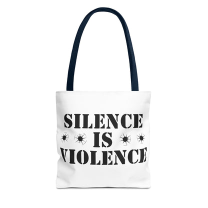 Silence is Violence Tote Bag Navy Handle